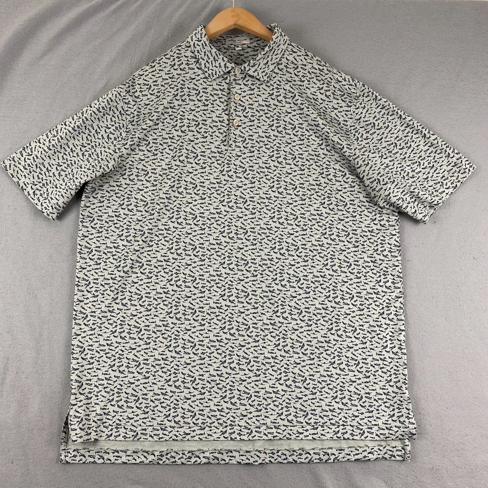 Peter Millar Summer Comfort Mens Polo Shirt XL Airplanes AOP Gray Golf